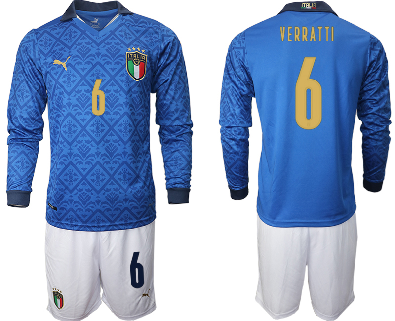 Men 2021 European Cup Italy home Long sleeve #6 soccer jerseys->italy jersey->Soccer Country Jersey